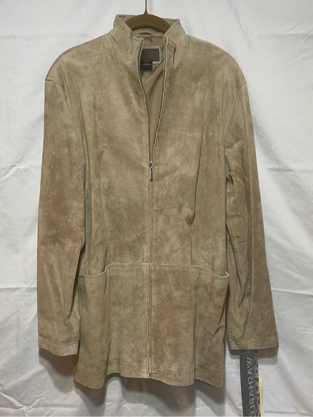 B.T. Limited Almond Tan Washable Genuine Suede Leather Zip Jacket Medium NWT